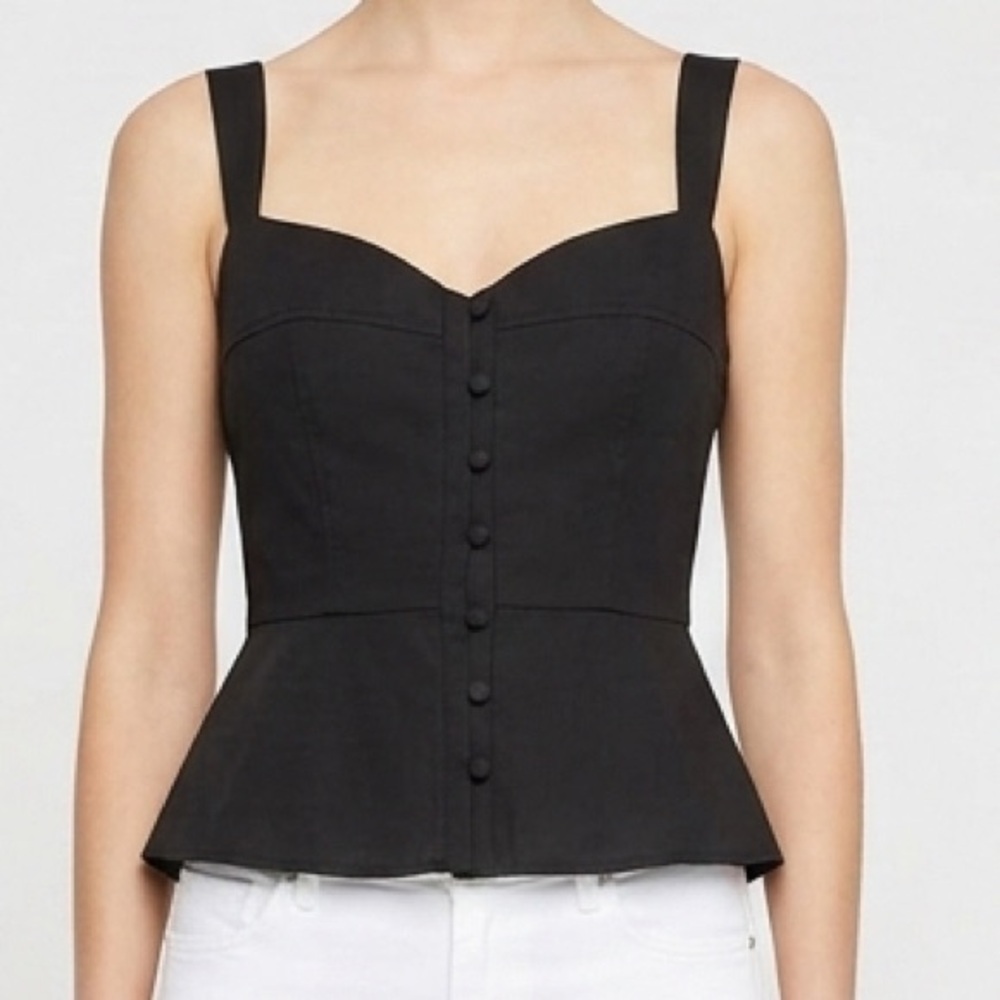 BCBGMaxAzria Jonesy Peplum Vest Button Down Sleeveless Top in Black M